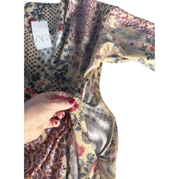 Zara Woman's Sz XS Patchwork Macedonia Faux Wrap Romper Dress NWT - Picture 12 of 15